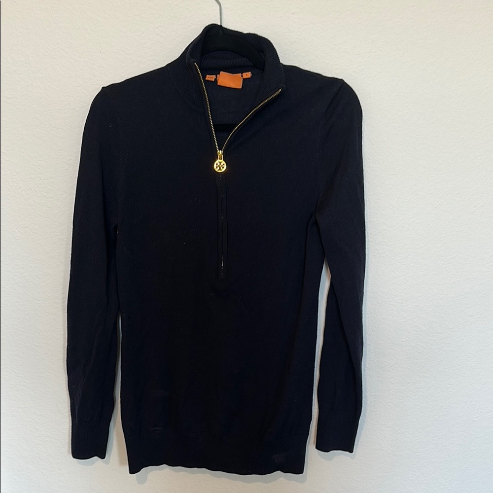 Tori Burch navy Sweater with Gold Accent